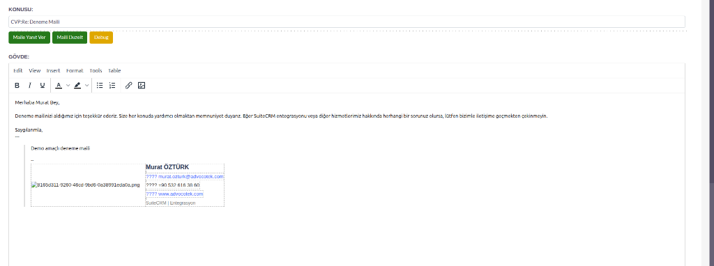 SuiteCRM AI Mail Düzeltme Sonrası
