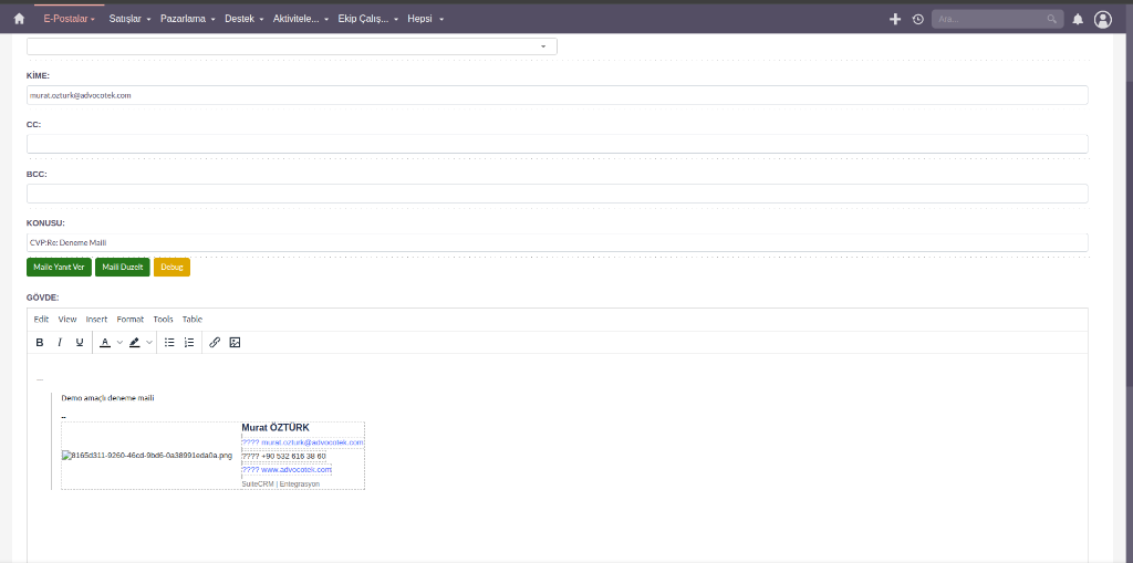 SuiteCRM AI Yanıt Butonları