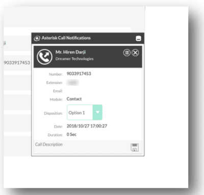 Suitecrm çağrı ekranı